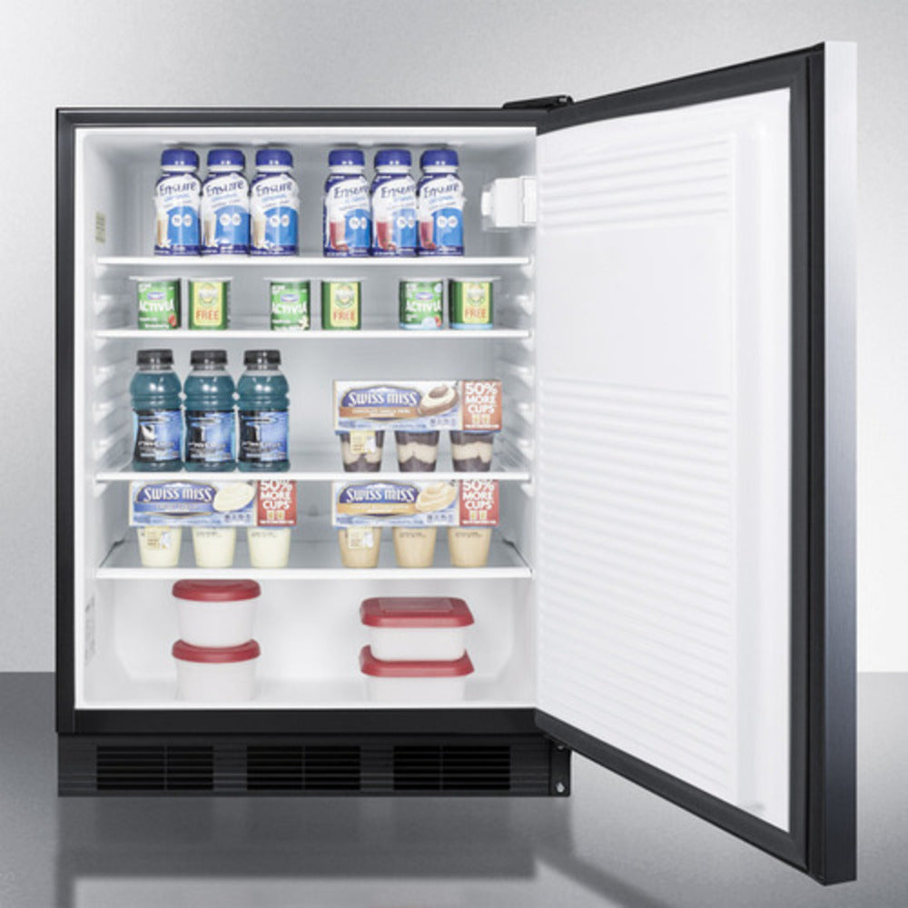 Summit Appliance AL752BI Series 24" Stainless Steel/Black Finish All-Refrigerator with Stainless Steel Top Handle