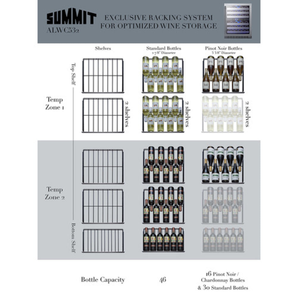 Summit Appliance ALWC532 Series 24" Stainless Steel Cabinet Finish Built-In Wine Cellar