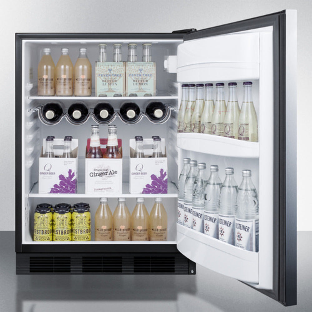 Summit Appliance AR5B Series 24" Stainless Steel/Black Finish Built-In All-Refrigerator with Brushed Stainless Steel Handle
