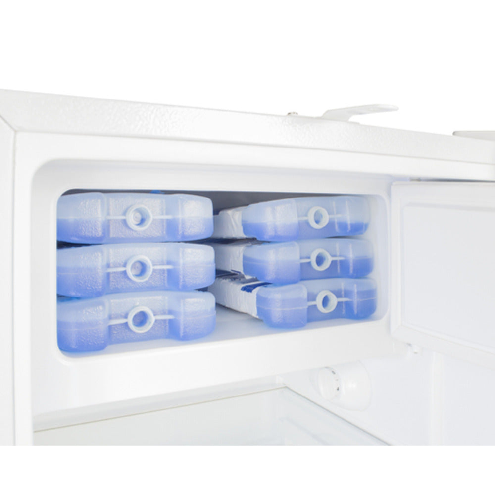 Summit Appliance Accucold 20" White Finish Built-in Refrigerator-Freezer with Copper Handle
