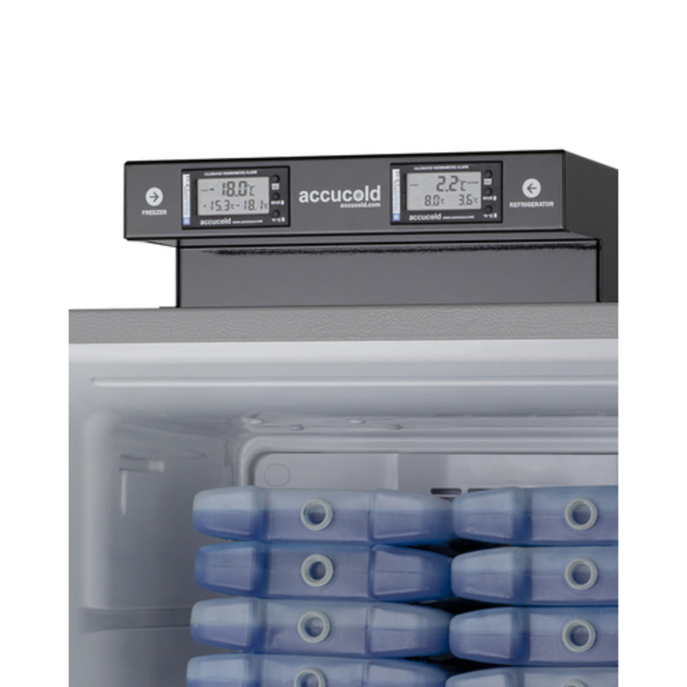 Summit Appliance BKRF Series 26" Stainless Steel/Black Finish Break Room Refrigerator-Freezer with Left Door Handle