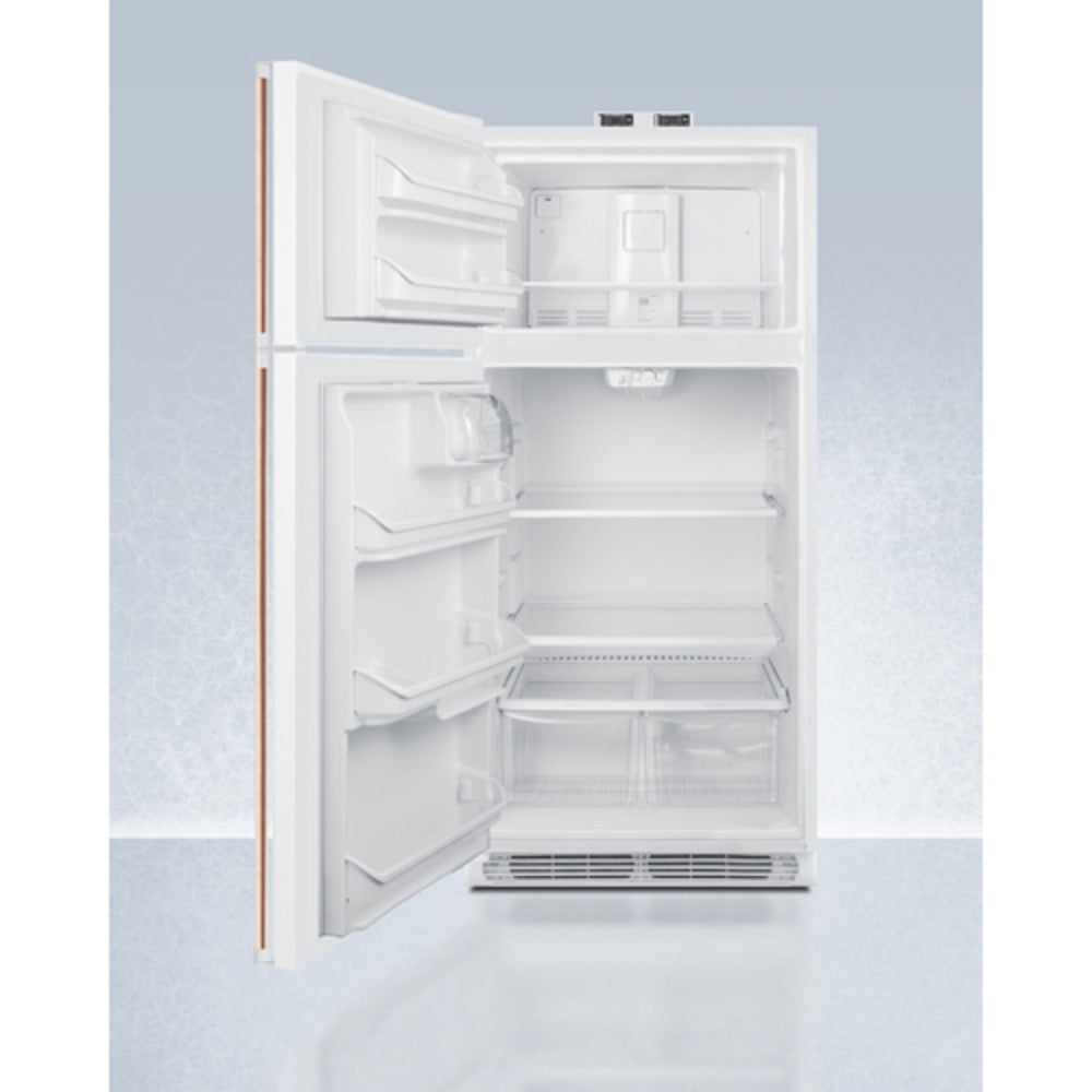 Summit Appliance BKRF Series 30" White Finish Break Room Refrigerator-Freezer with Antimicrobial Pure Copper Left Handle