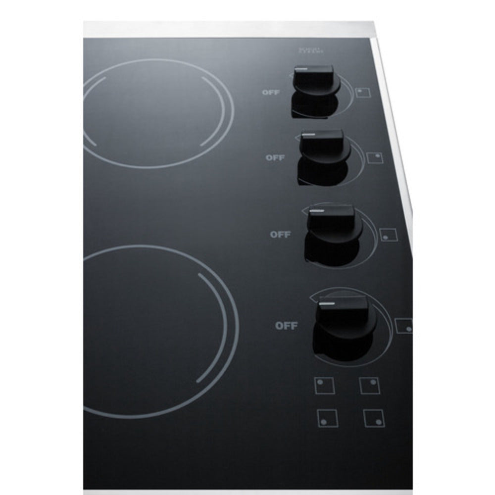 Summit Appliance CRS426 24" 230V Stainless Trim/Black Glass Finish 4-Burner Radiant Cooktop