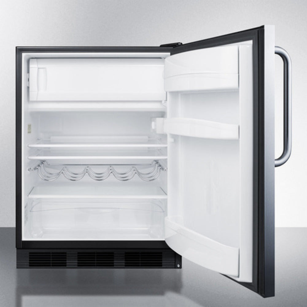 Summit Appliance CT663 Series 24" Stainless Steel/Black Finish Built-In Refrigerator-Freezer with Towel Bar Handle - ADA Compliant