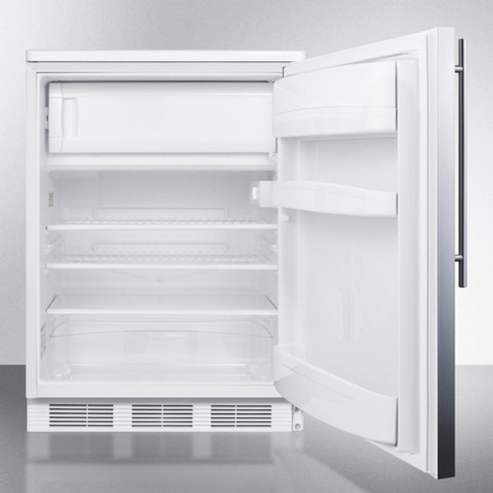 Summit Appliance CT66LW Series 24" Stainless Steel/White Finish Built-In Refrigerator-Freezer with Right Door Handle - ADA Compliant