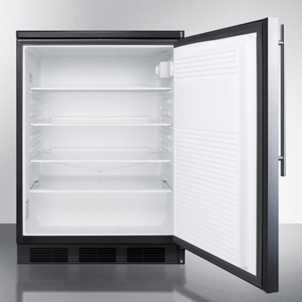Summit Appliance FF7 Series 24" Stainless Steel/Black Finish All-Refrigerator with Right Bar Handle - NSF-7 Commercial Standards