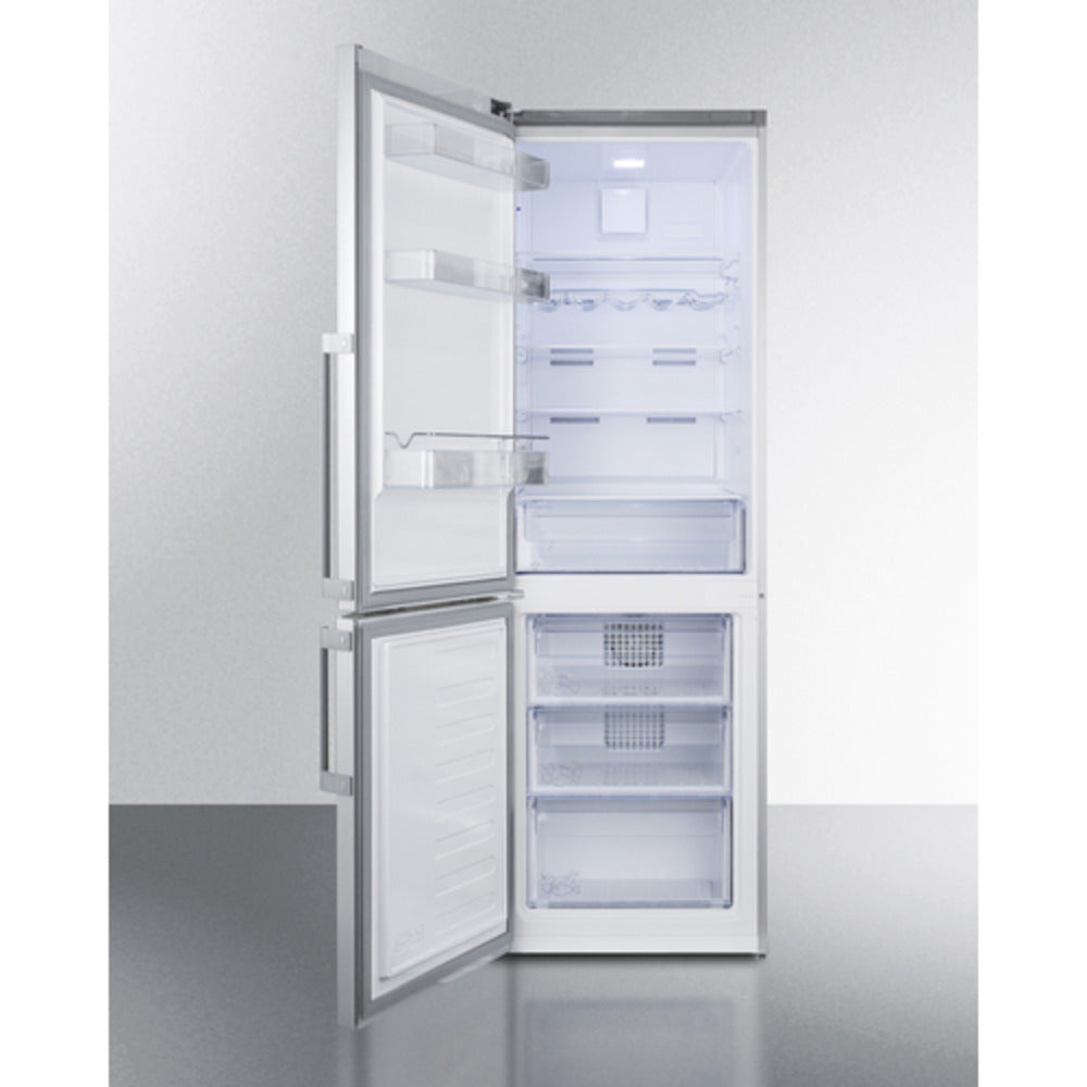 Summit Appliance FFBF24 Series 24" 11 cu.ft. Stainless Steel Finish Frost-Free Bottom Freezer Refrigerator with Left Door Handle
