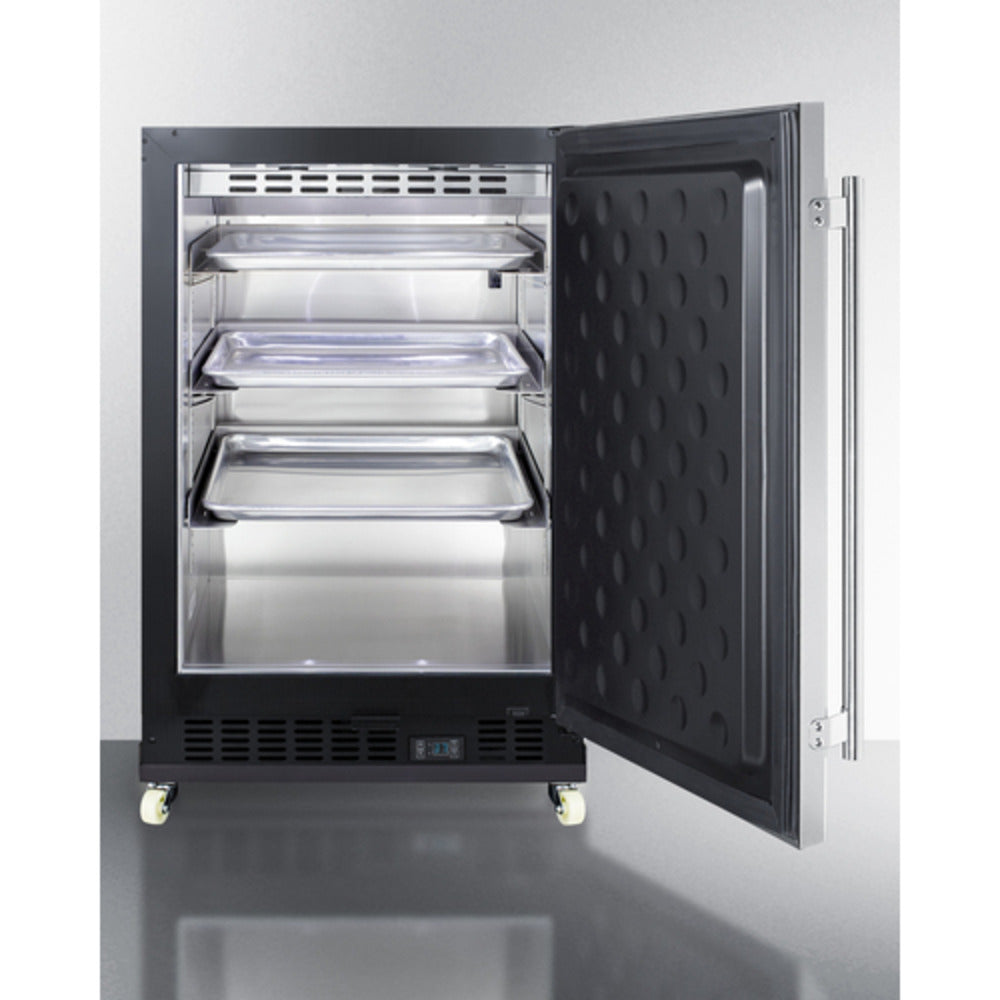 Summit Appliance SCR610 Series 24" Stainless Steel/Black Finish Built-In Mini Reach-In Beverage Center with Dolly