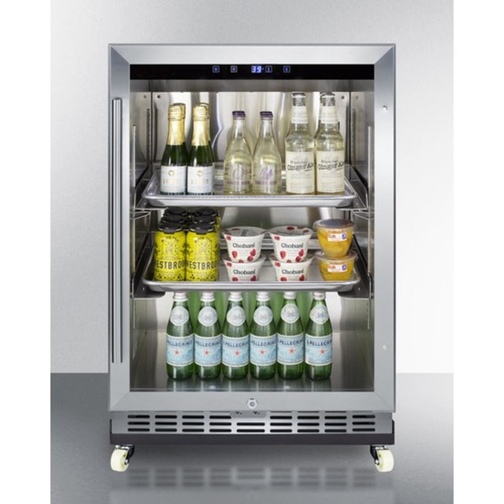 Summit Appliance SCR611 Series 24" Stainless Steel Outdoor Mini Reach-In Beverage Center with Dolly