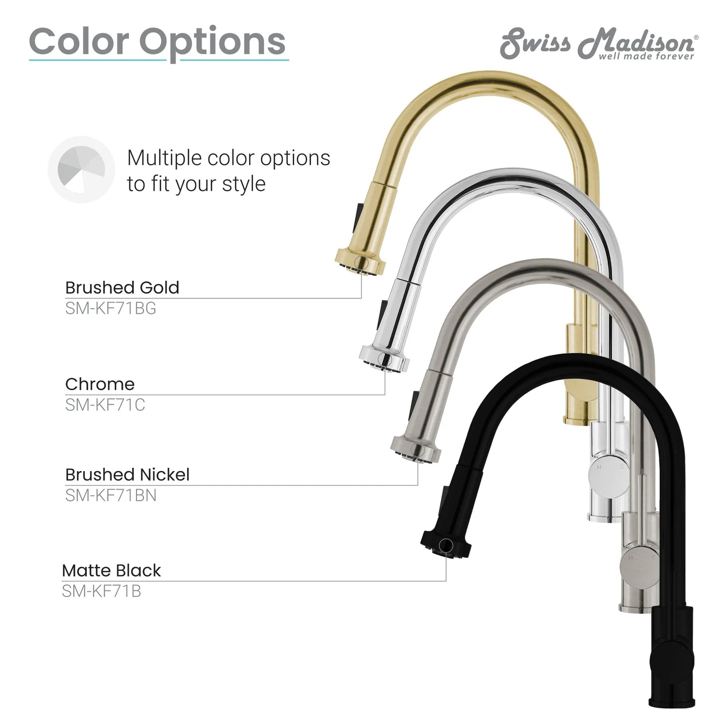 Swiss Madison Nouvet 15" Single Handle Brushed Nickel Kitchen Faucet With 360 Swivel and Pull-Out Spray