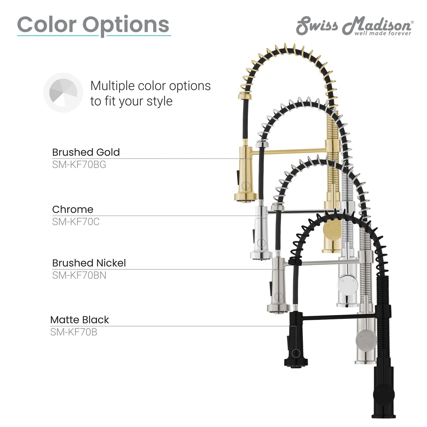 Swiss Madison Nouvet 19" Single Handle Brushed Gold Kitchen Faucet With 360 Swivel and Pull-Out Spray