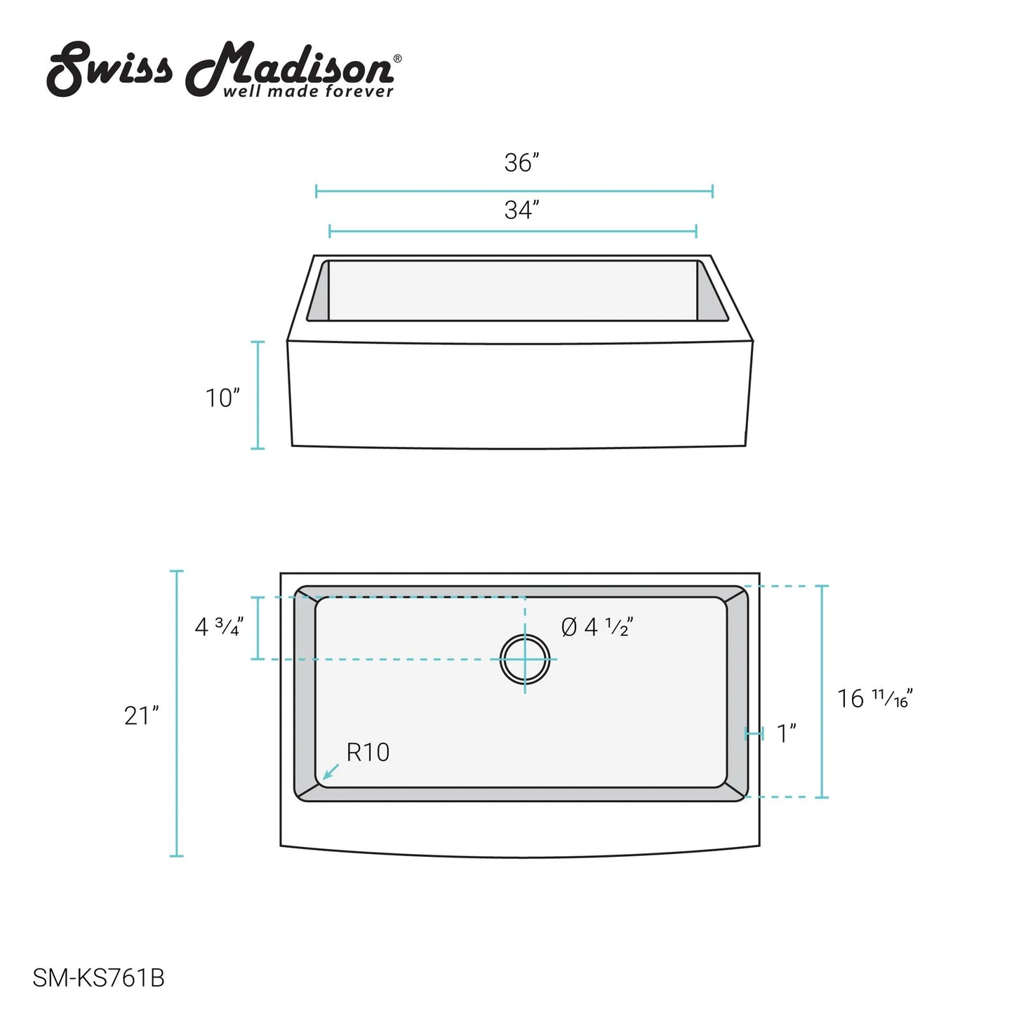 Swiss Madison Rivage 36" Single Black Stainless Steel Farmhouse Kitchen Sink With Apron