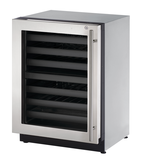 U-LINE 2224ZWC 24" Stainless Frame Dual-Zone Wine Refrigerator With Lock and Left-Hand Hinge