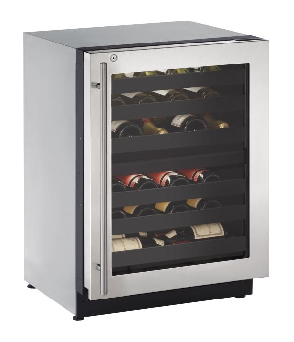 U-LINE 2224ZWC 24" Stainless Frame Dual-Zone Wine Refrigerator With Lock and Right-Hand Hinge