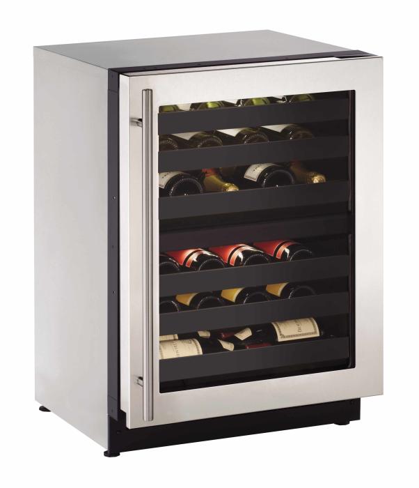 U-LINE 2224ZWC 24" Stainless Frame Dual-Zone Wine Refrigerator With Reversible Door