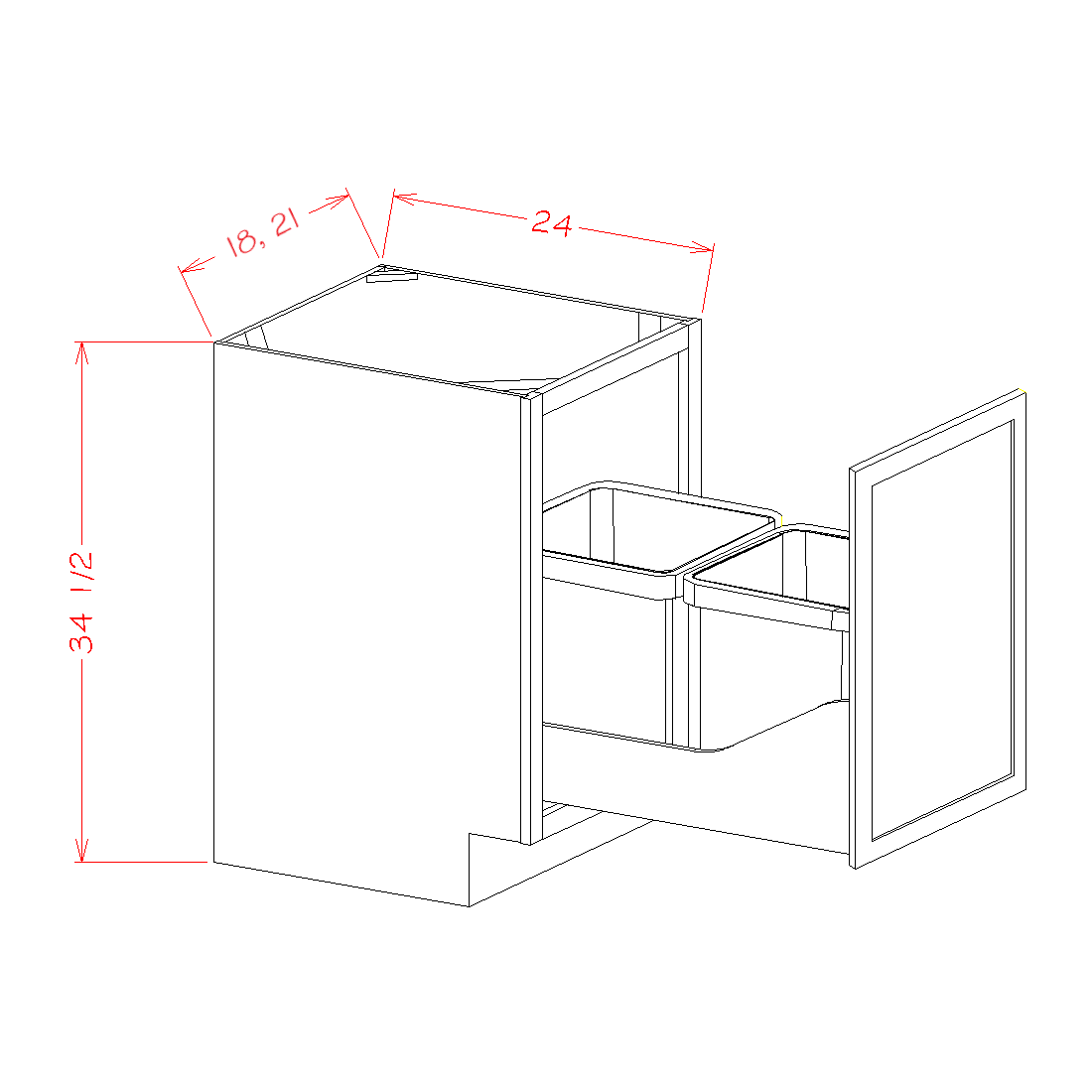 US Cabinet Depot Oxford White 21" Full Height Door Base With Double Trashcan Pullout (OW-B21FHTCPO)