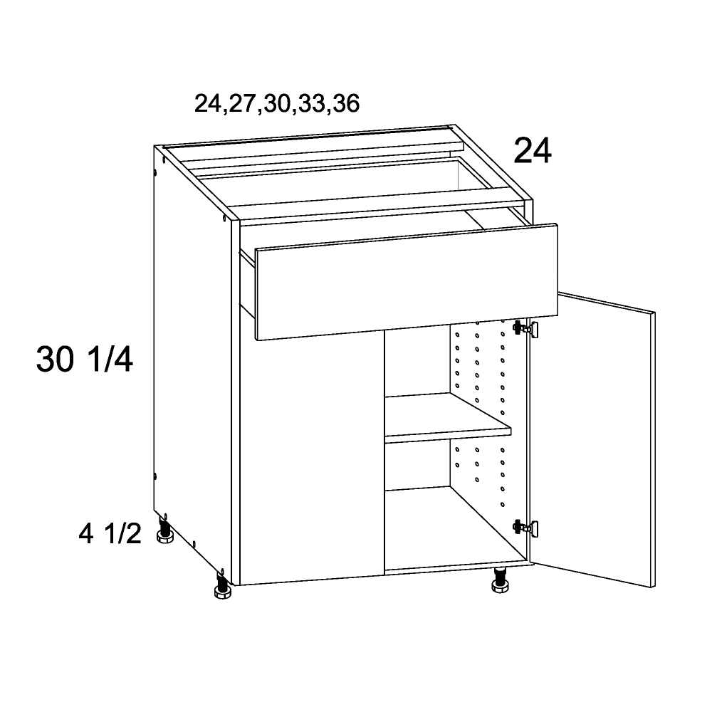 US Cabinet Depot Torino Dark Wood 30" Altamax Double Door Single Drawer Base Cabinet (TDW-B30)
