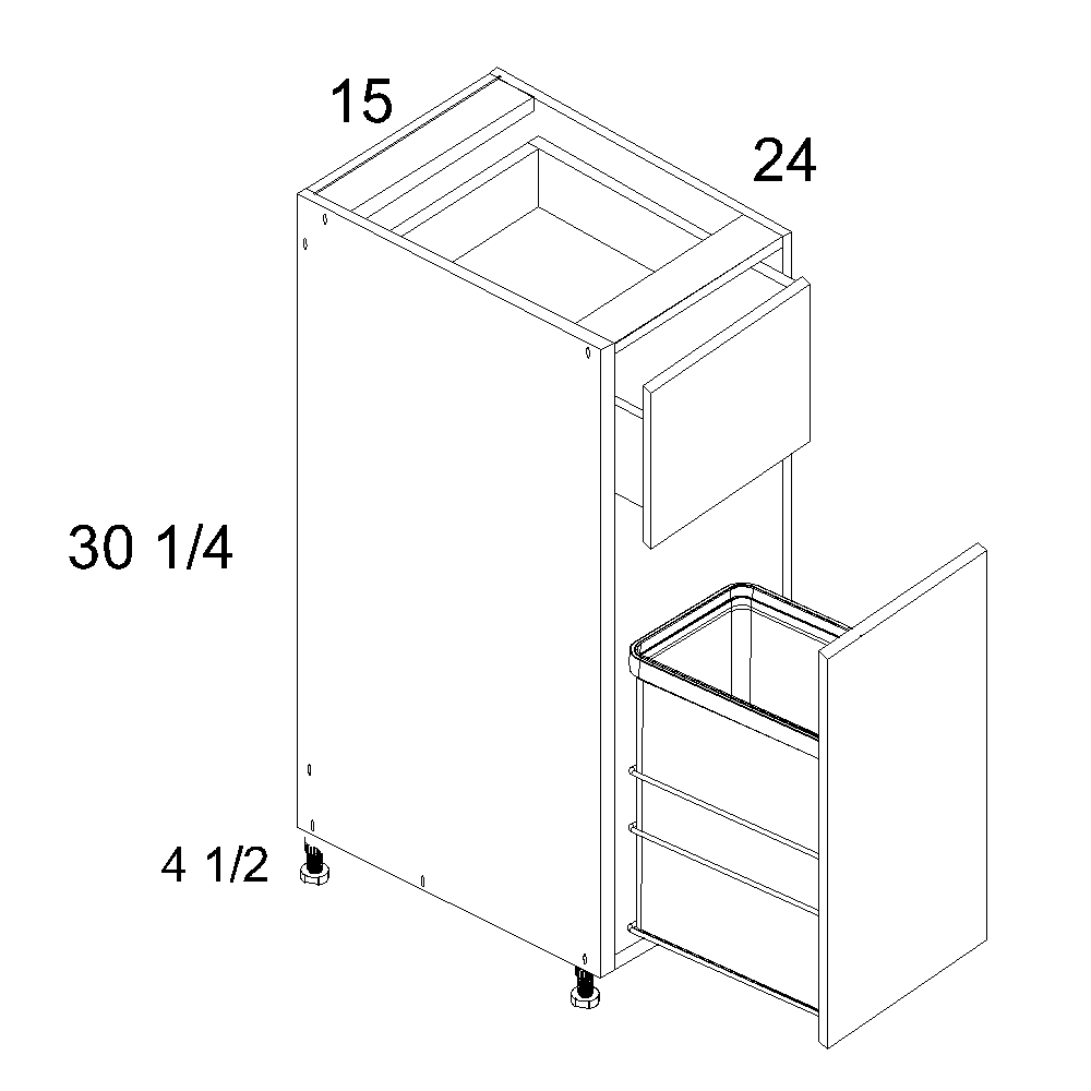 US Cabinet Depot Verona Pure Blanc 15" Base With Single Trashcan Pullout (VPB-B15TCPO)