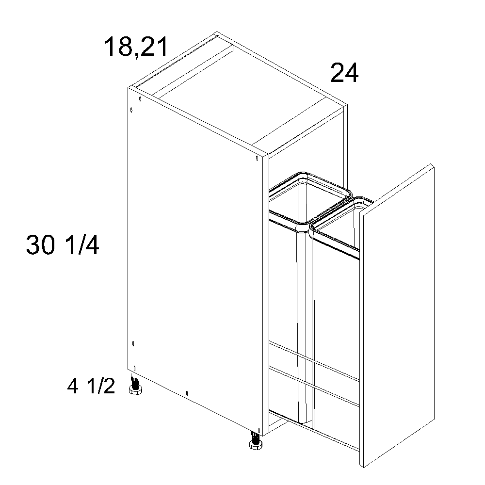 US Cabinet Depot Verona Pure Blanc 21" Full Height Door Base With Double Trashcan Pullout (VPB-B21FHTCPO)