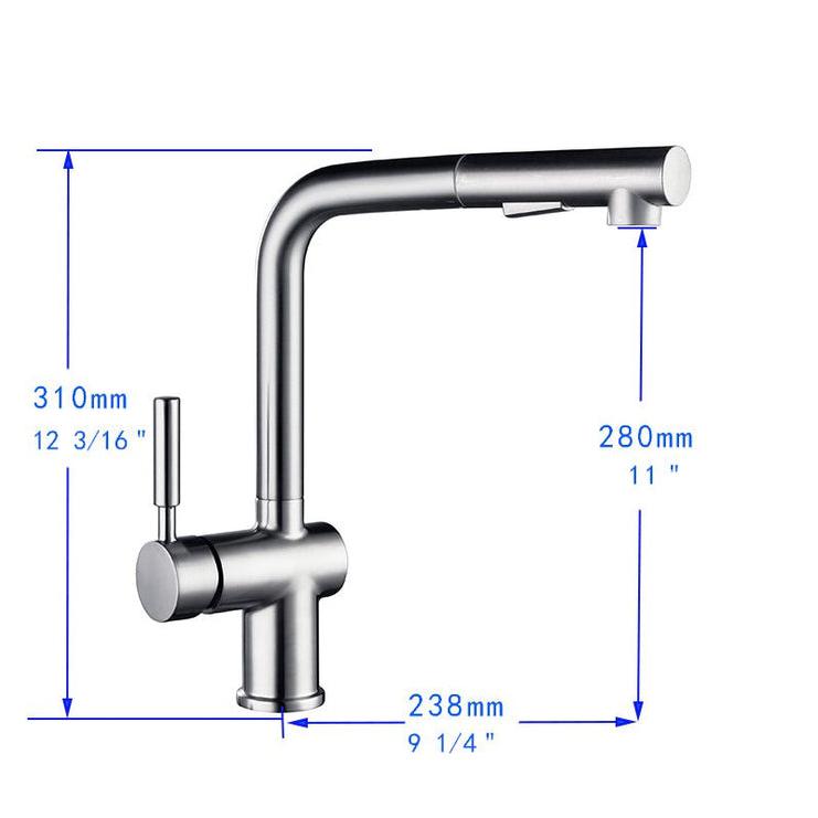 Vanity Art 9" W x 12" H Polished Chrome Stainless Steel Single Lever Kitchen Sink Faucet With Pull Down Sprayer