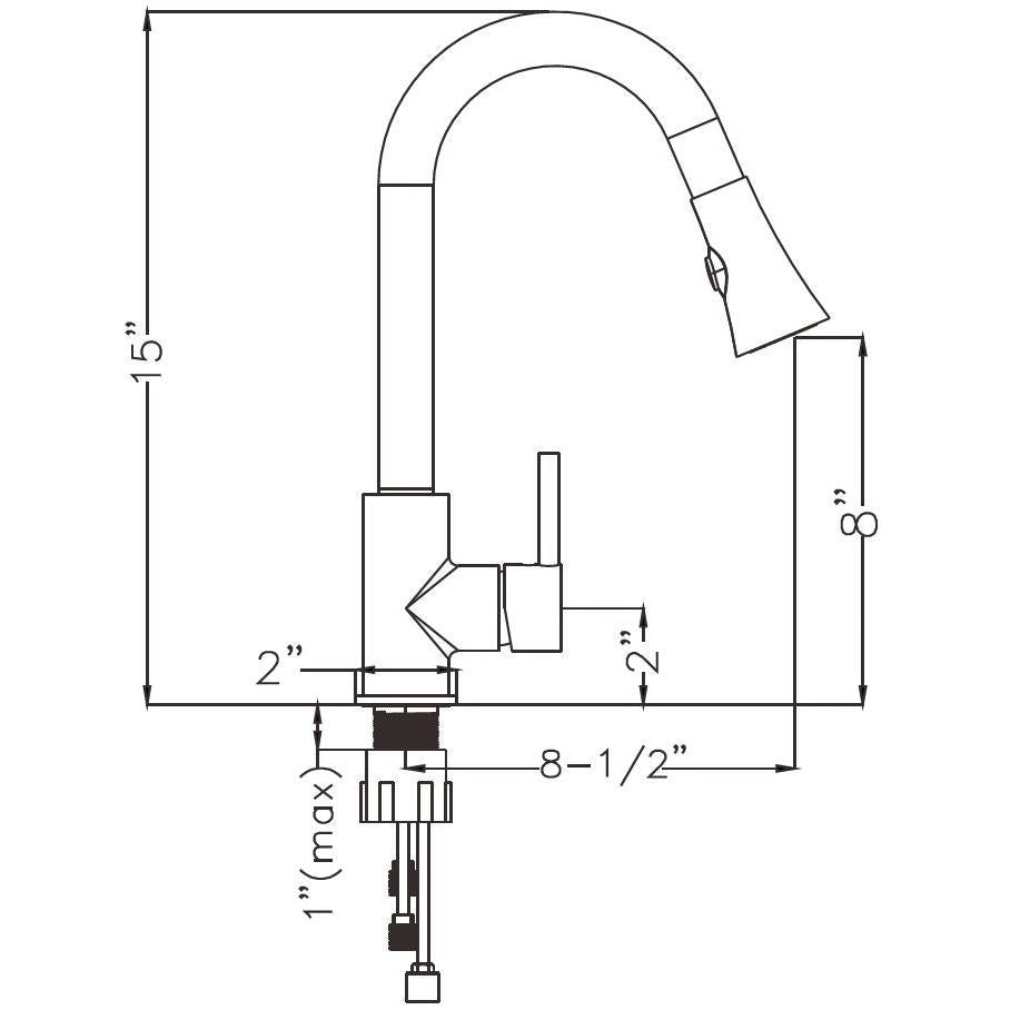 Vanity Art 9" W x 17" H Brushed Nickel Stainless Steel Single Lever Kitchen Sink Faucet With Pull Down Sprayer