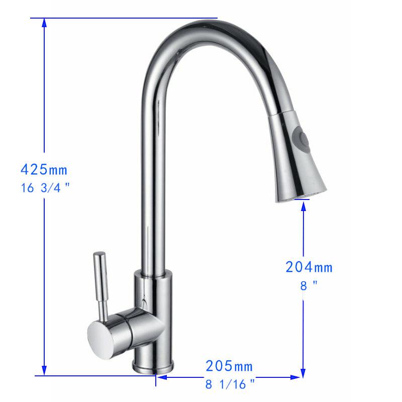 Vanity Art 9" W x 17" H Polished Chrome Stainless Steel Single Lever Kitchen Sink Faucet With Pull Down Sprayer