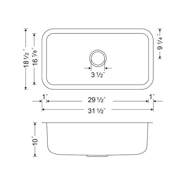 Wells Sinkware Craftsmen 32" Rectangle Undermount 16-Gauge Stainless Steel Single Bowl Kitchen Sink