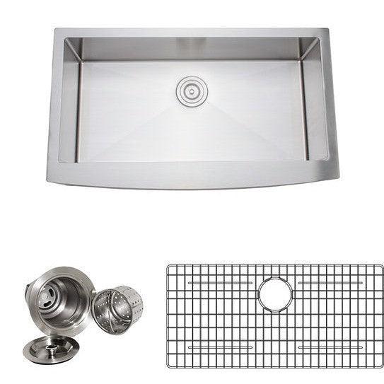 Wells Sinkware New Chef's 36" Rectangle Farmhouse Handcrafted 16-Gauge Arched Apron Front Single Bowl Stainless Steel Kitchen Sink