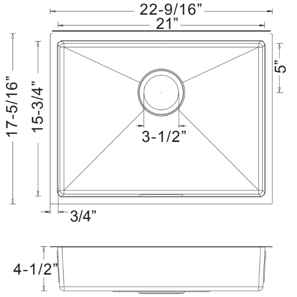 Wells Sinkware Specialty 23" Rectangle Undermount Handcrafted 18-Gauge ADA Compliant Single Bowl Stainless Steel Kitchen Sink