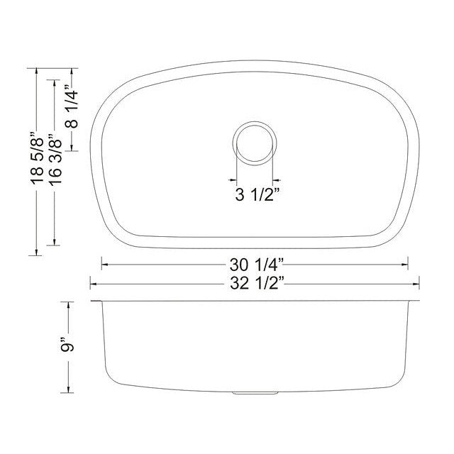 Wells Sinkware Specialty 33" Bean-shape Undermount 18-Gauge Stainless Steel Single Bowl Kitchen Sink