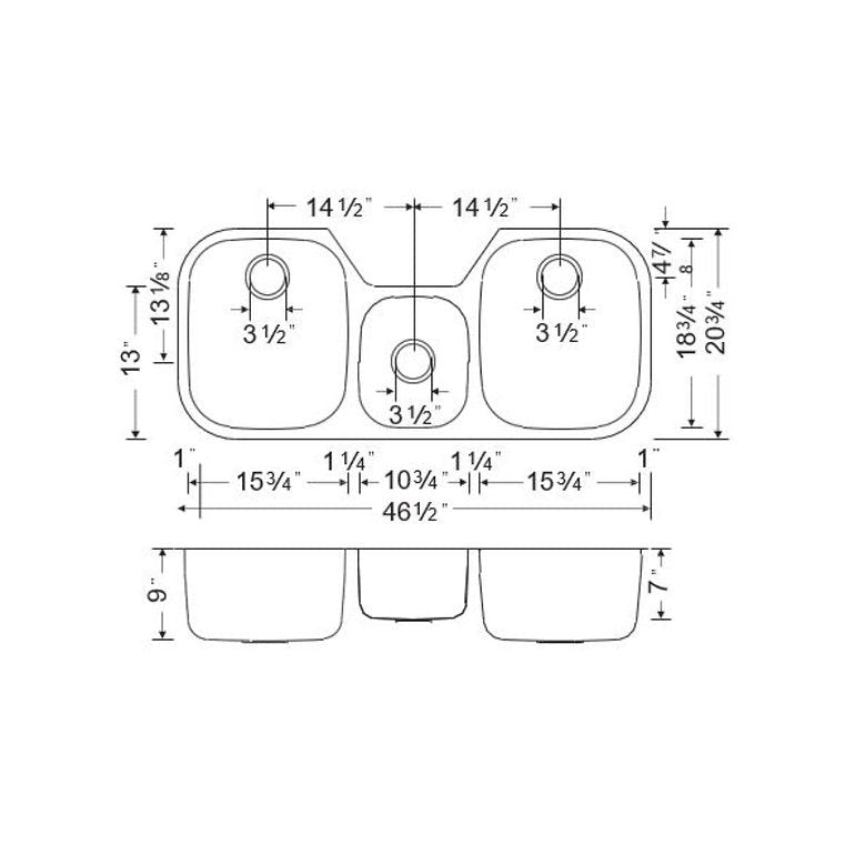 Wells Sinkware Specialty 47" Undermount 18-Gauge Stainless Steel Triple Bowl Kitchen Sink With 3 Bottom Protection Grid Racks and 3 Deep Basket Strainers