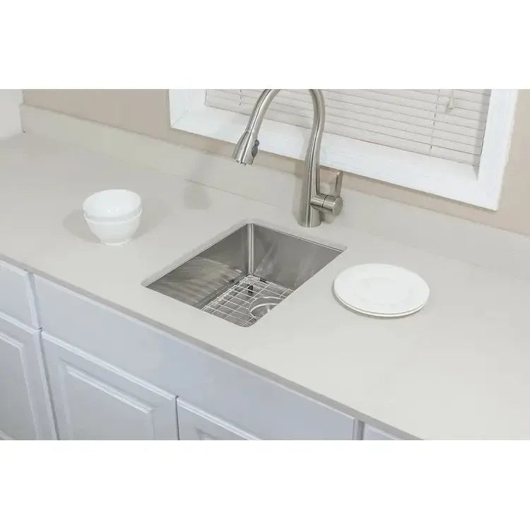 Wells Sinkware The Chef's 14" Rectangle Undermount Handcrafted 16-Gauge Elongated Stainless Steel Single Bowl Bar Sink With 1 Bottom Protection Grid Rack and 1 Basket Strainer