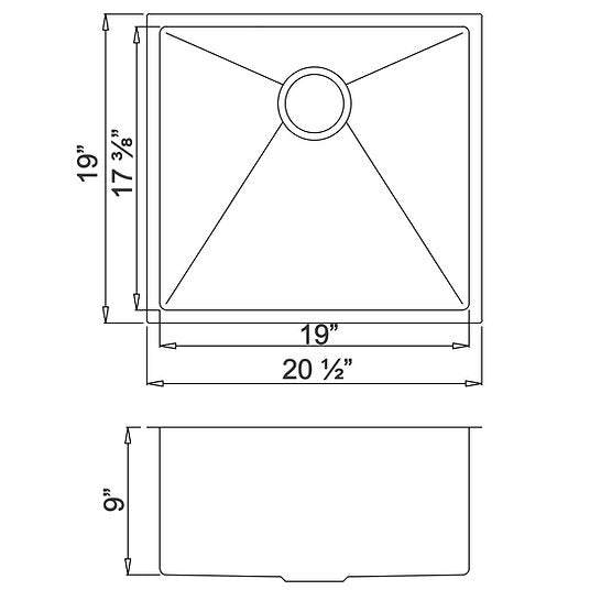 Wells Sinkware The Chef's 21" Rectangle Undermount Handcrafted 16-Gauge Stainless Steel Single Bowl Kitchen Sink