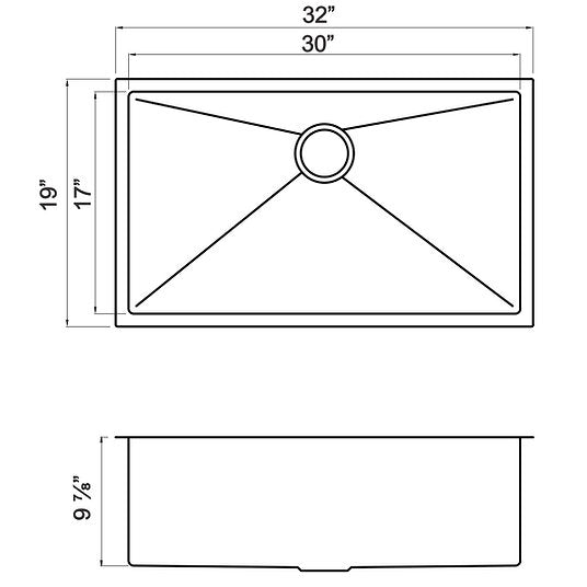 Wells Sinkware The Chef's 32" Rectangle Undermount Handcrafted 16-Gauge Stainless Steel Single Bowl Kitchen Sink With 1 Bottom Protection Grid Rack and 1 Basket Strainer