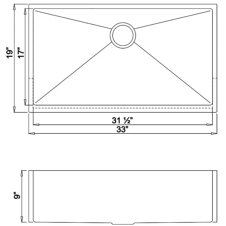 Wells Sinkware The Chef's 33" Rectangle Farmhouse Apron Front Handcrafted 16-Gauge Stainless Steel Single Bowl Kitchen Sink With 1 Bottom Protection Grid Rack and 1 Basket Strainer