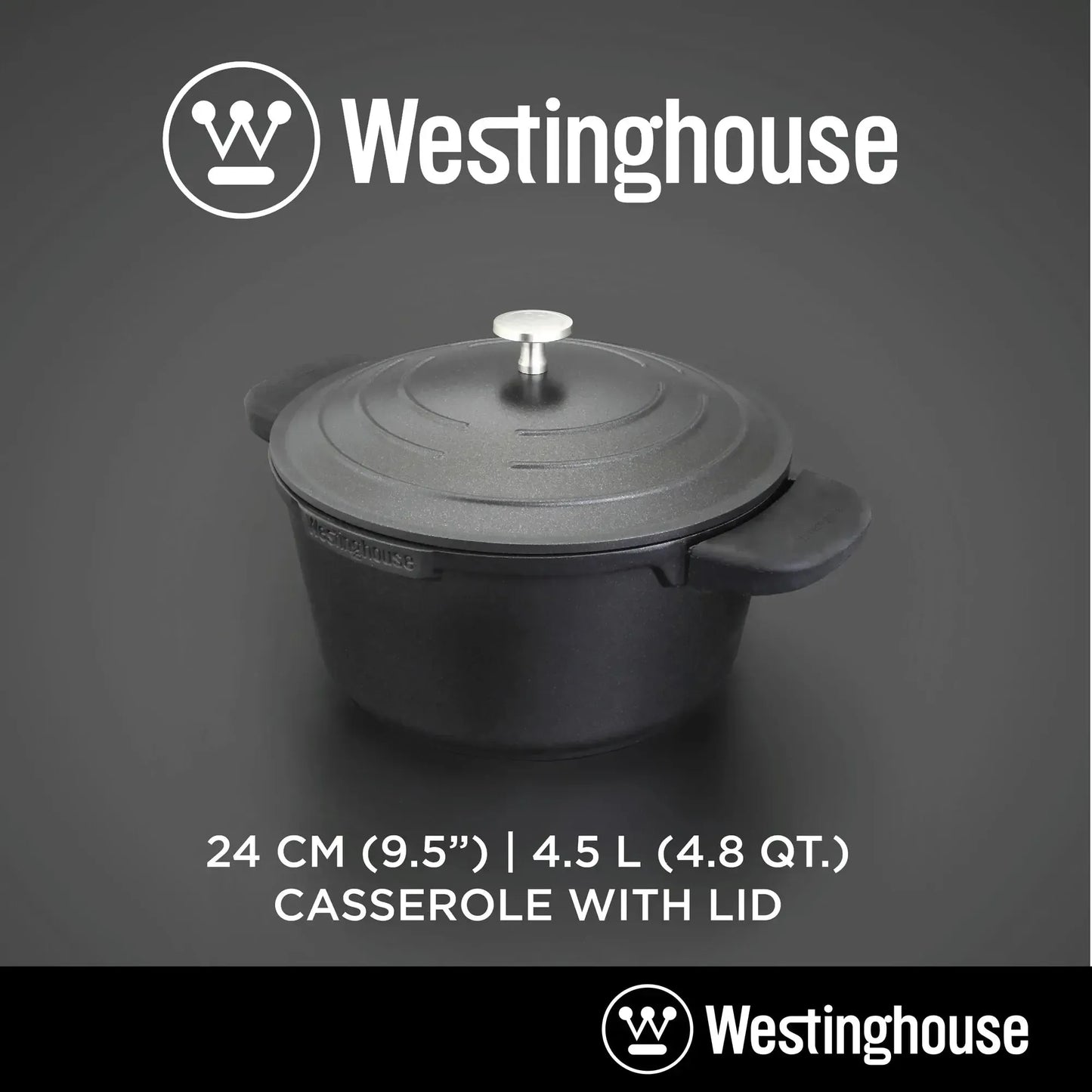 Westinghouse 9” 4 QT. Black Cast Aluminum Dutch Oven With Quantanium Non-stick Coating