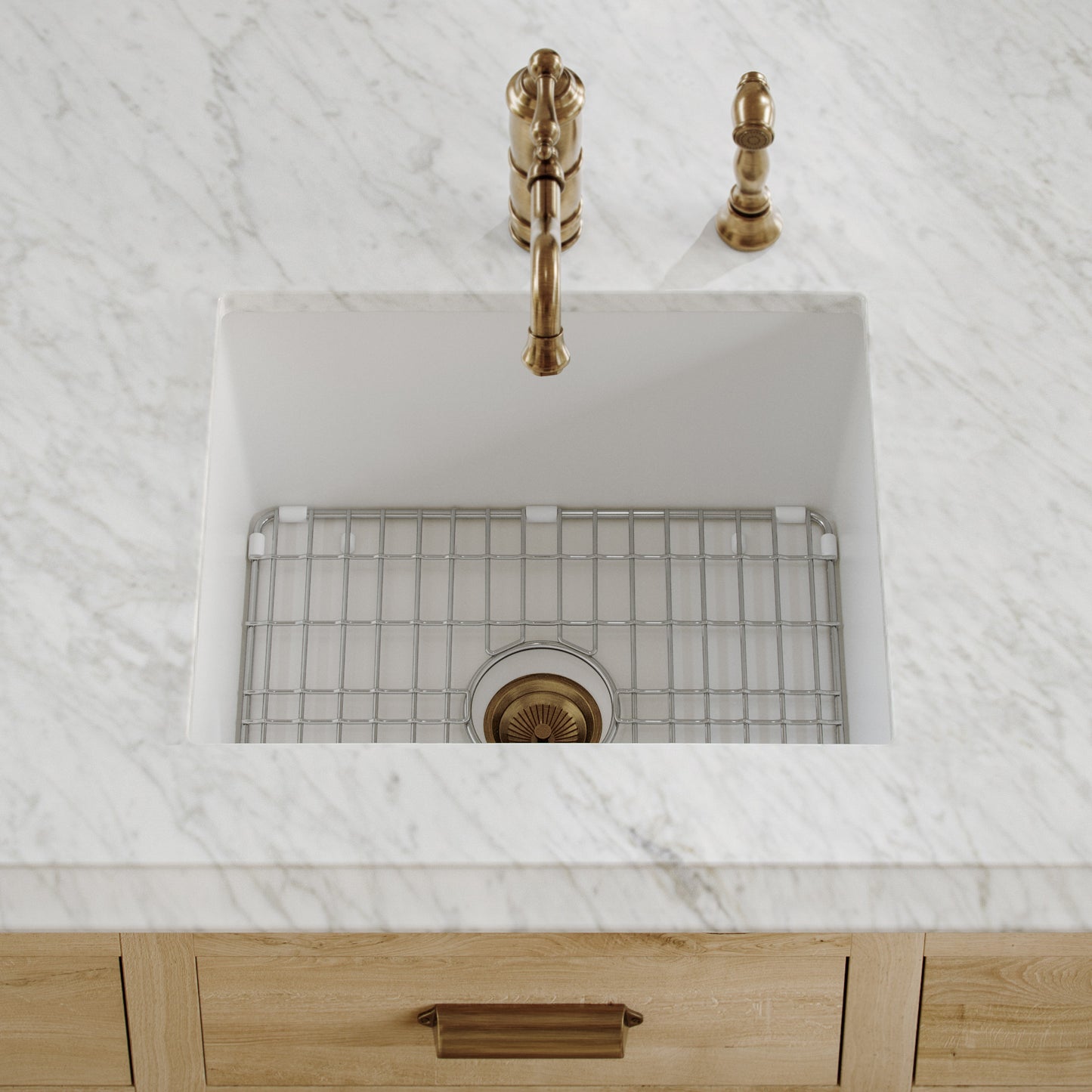 Whitehaus Fireclay 24" White Undermount / Drop-in Fireclay Kitchen Sinks, Stainless Steel Grid Included