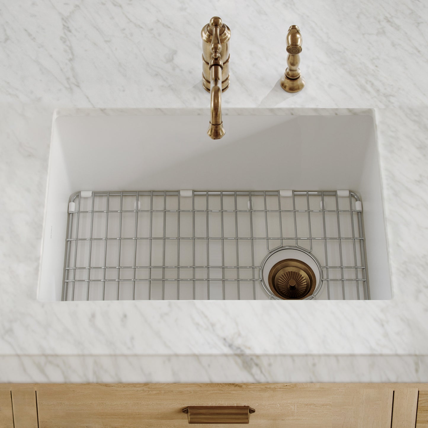 Whitehaus Fireclay 31" White Undermount / Drop-in Fireclay Kitchen Sinks, Stainless Steel Grid Included