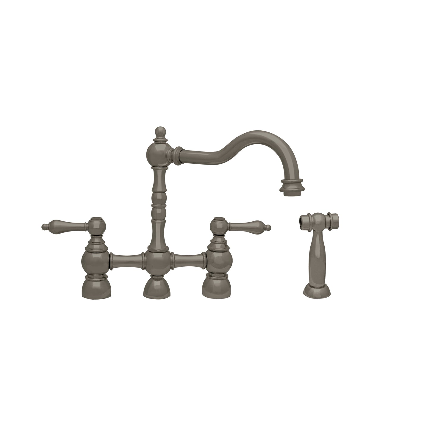 Whitehaus WHEGB-34656-BN Englishhaus Bridge Faucet with Long Traditional Swivel Spout, Solid Lever Handles and Solid Brass Side Spray
