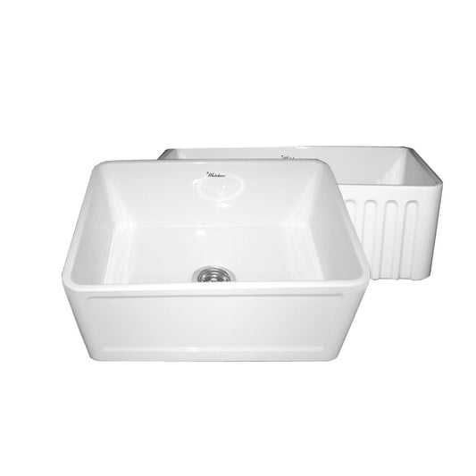 Whitehaus WHFLCON2418-WHITE Farmhaus Fireclay Reversible Sink with a Concave Front Apron on One Side and Fluted Front Apron on the Other