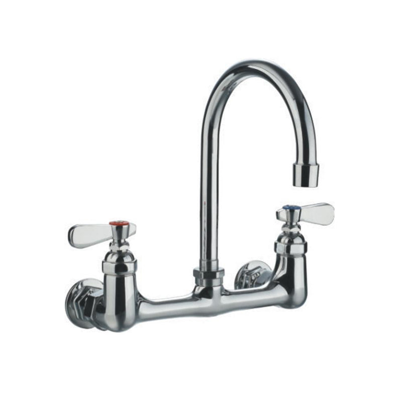 Whitehaus WHFS9814-P4-C Heavy Duty Wall Mount Utility Faucet with a Gooseneck Swivel Spout and Lever Handles