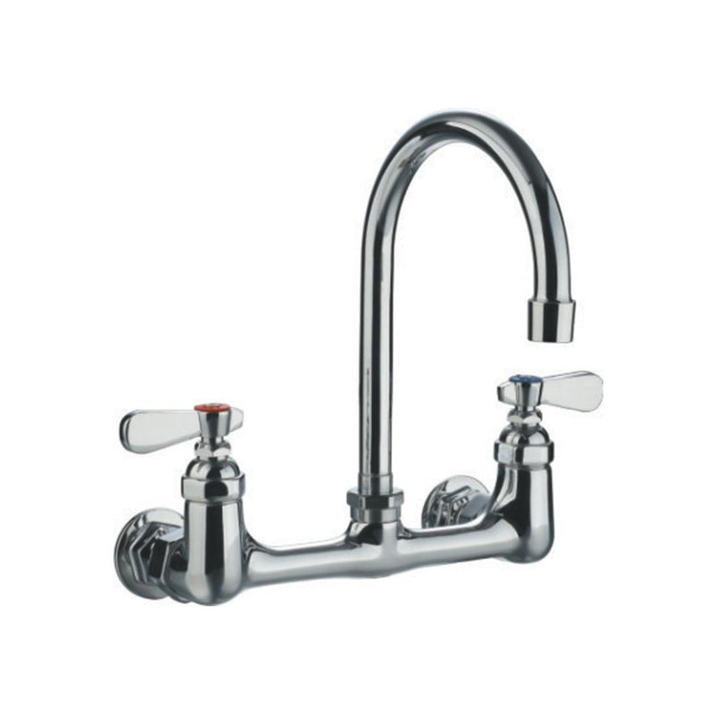 Whitehaus WHFS9814-P5-C Heavy Duty Wall Mount Utility Faucet with a Gooseneck Swivel Spout and Lever Handles