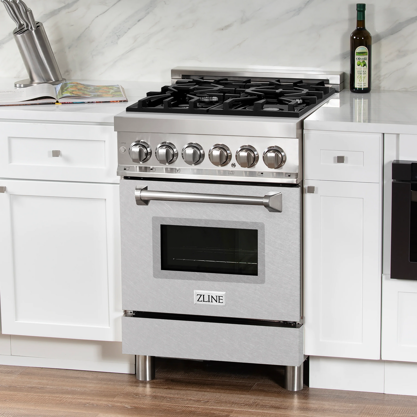 ZLINE 24" Stainless Steel 4 Burner Dual Fuel Range With DuraSnow Stainless Steel Door and 2.8 cu. ft. Electric Oven