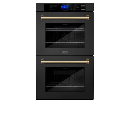 ZLINE 30" Autograph Edition Double Wall Oven with Self Clean and True Convection in Black Stainless Steel and Champagne Bronze