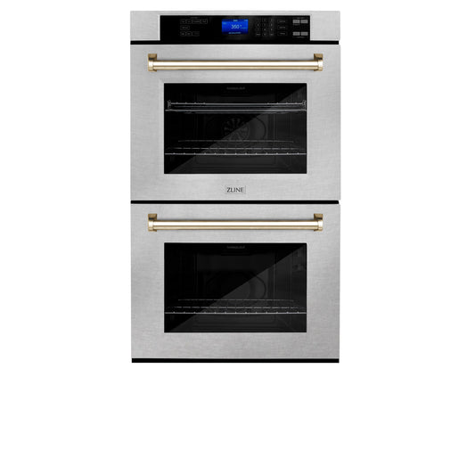 ZLINE 30" Autograph Edition Double Wall Oven with Self Clean and True Convection in DuraSnow Stainless Steel and Gold