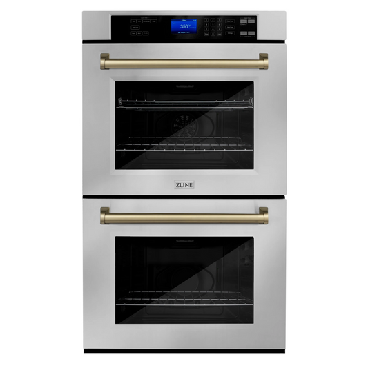 ZLINE 30" Autograph Edition Double Wall Oven with Self Clean and True Convection in Stainless Steel and Champagne Bronze
