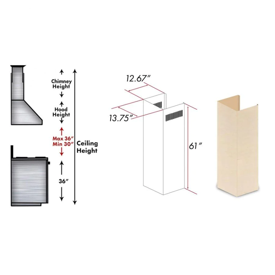 ZLINE 61" Wooden Chimney Extension for Ceilings up to 12.5 ft. (369UF-E)