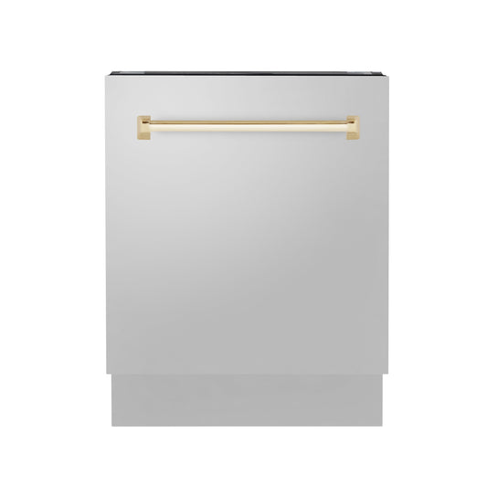 ZLINE Autograph Edition 24" Stainless Steel 3rd Rack Top Control Tall Tub Dishwasher With Gold Handle