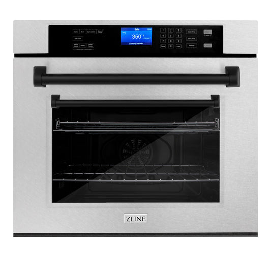ZLINE Autograph Edition 30" DuraSnow Stainless Steel Matte Black Trim Single Wall Oven with Self Clean and True Convection