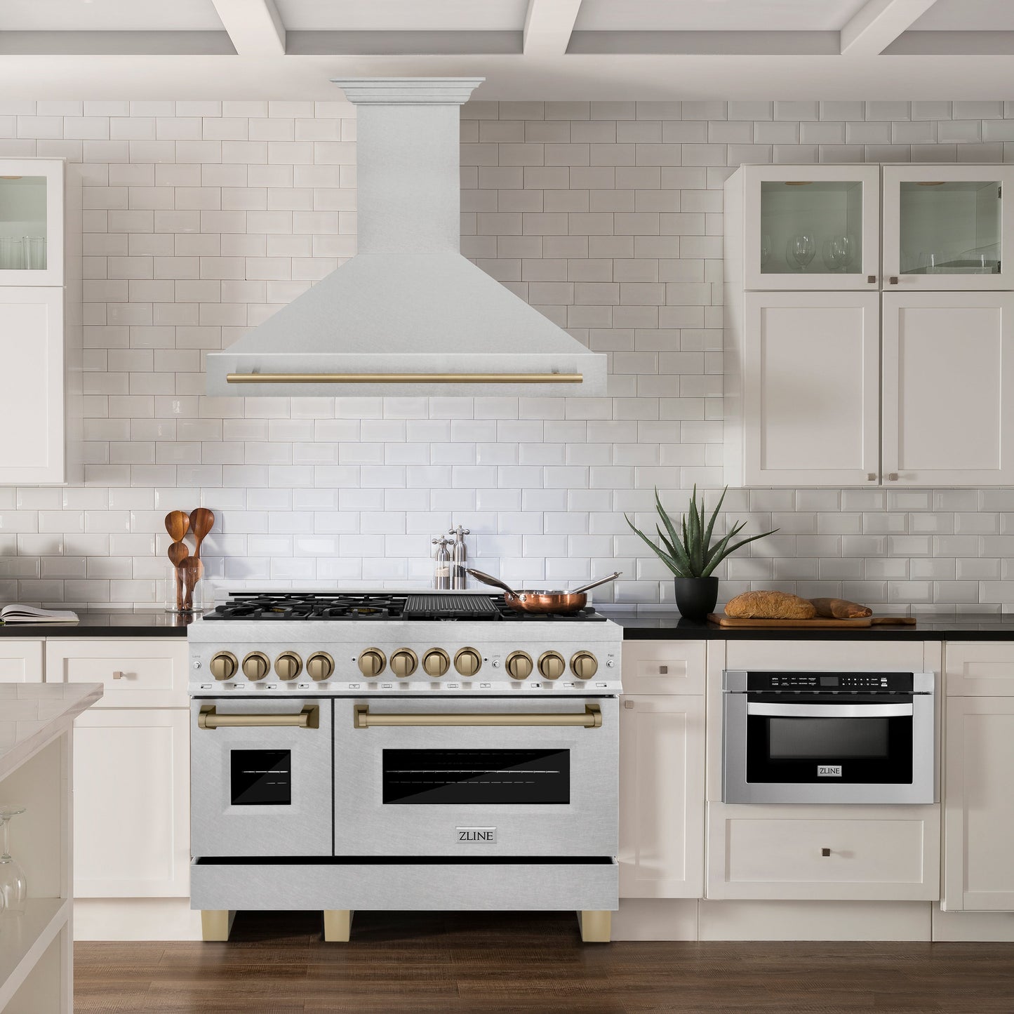 ZLINE Autograph Edition 48" Durasnow Stainless Steel 4-speed 700 CFM Range Hood With LED Lighting and Champagne Bronze Handle